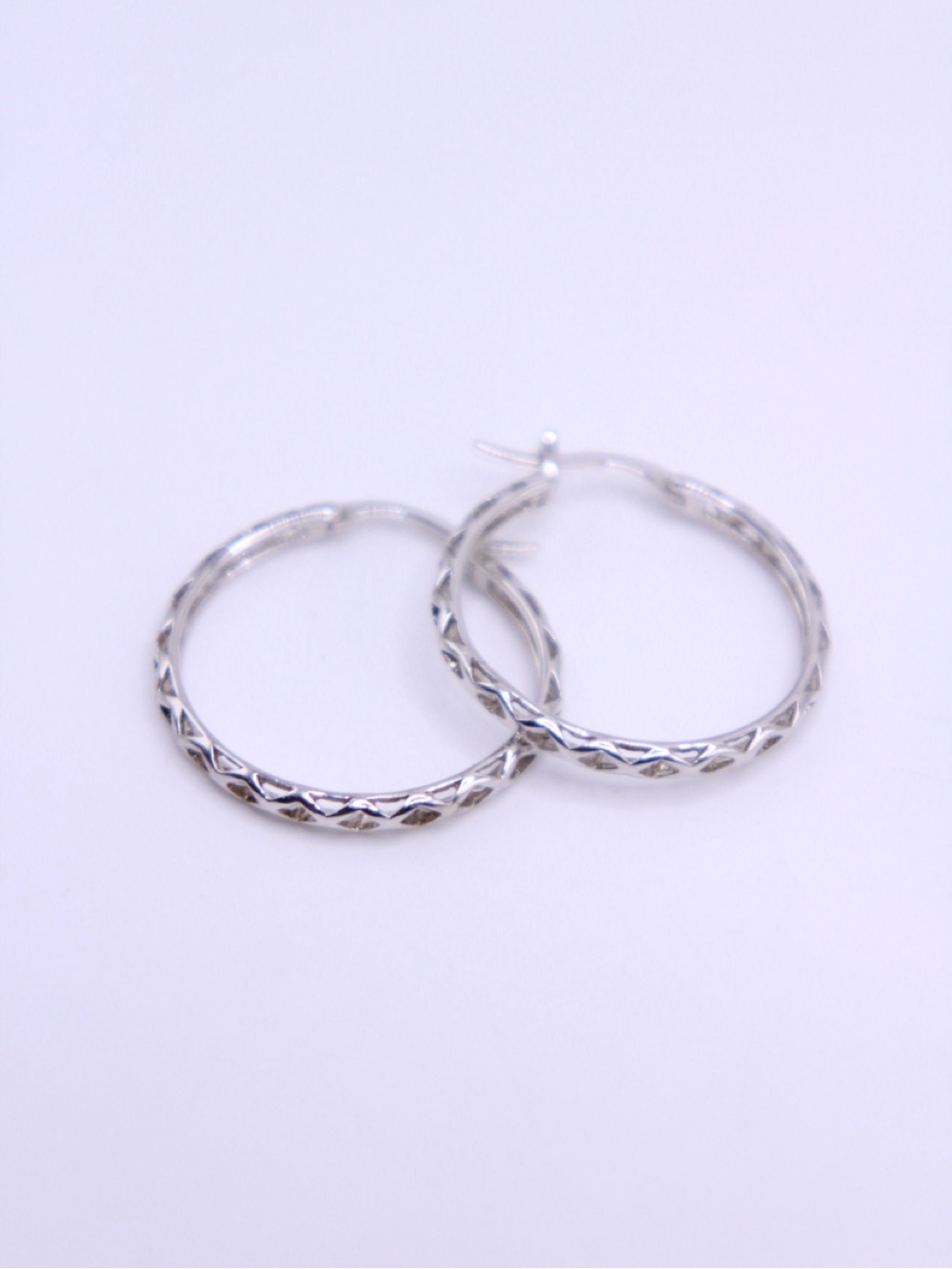 Sterling Silver Textured Hoop Earrings 1”